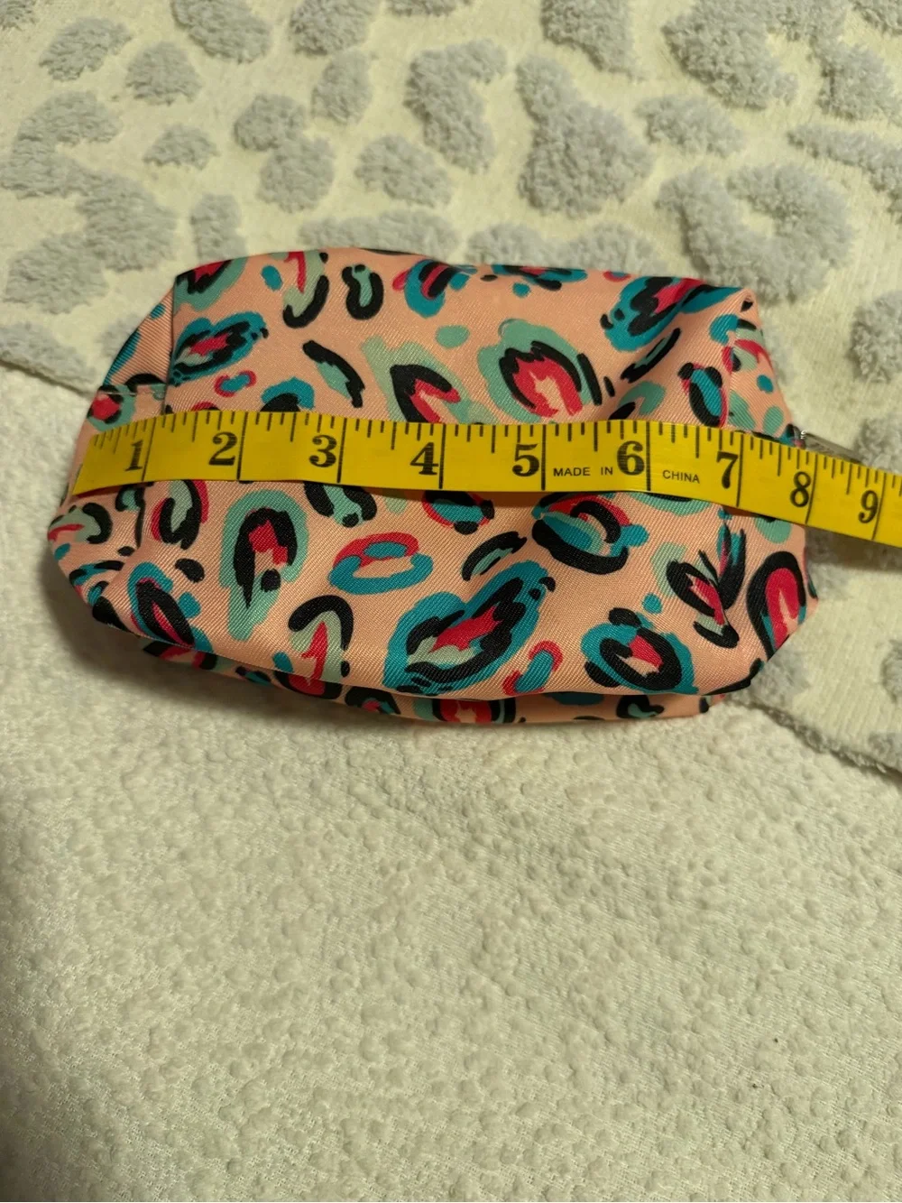 Peach Leopard Print Cosmetic Bag with Teal & Pink Accents